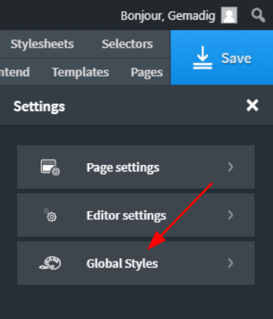Oxygen Visual Editor - to global styles in settings